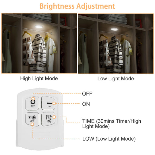 3 Pack LED Closet Lights Wireless Puck Lights w/ 26FT Remote Control Timer Dimmable Battery Operated Stick On Taps Lights for Cabinet Kitchen Stairs