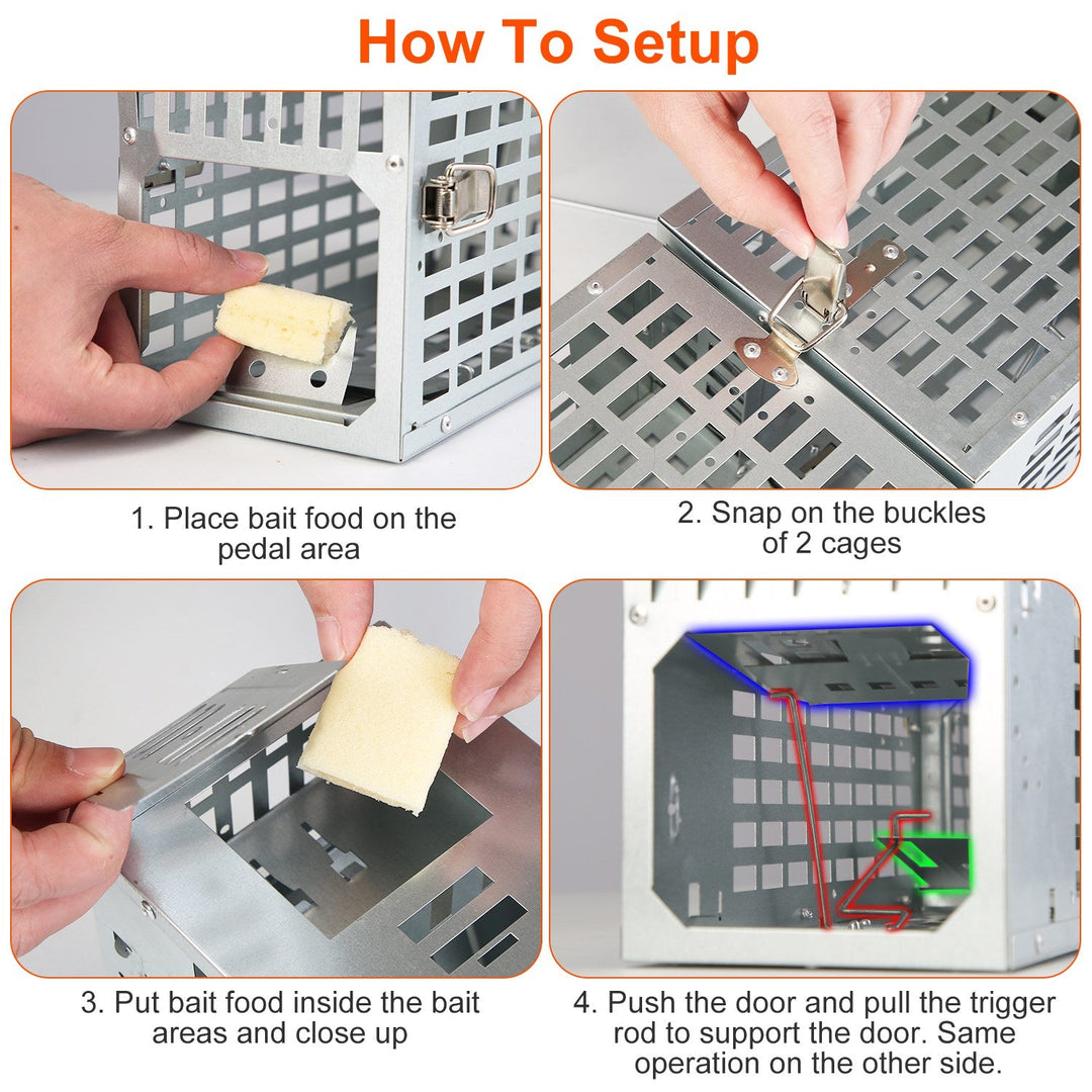 Double Door Humane Live Mouse Trap With One-Way Door Design Reusable Metal Rat Rodent Cage Continuous Capture Mouse Trap For Indoor Outdoor Use Catch