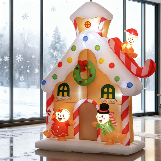 Inflatable Gingerbread House Christmas Decoration 7.2FT with LED Lights