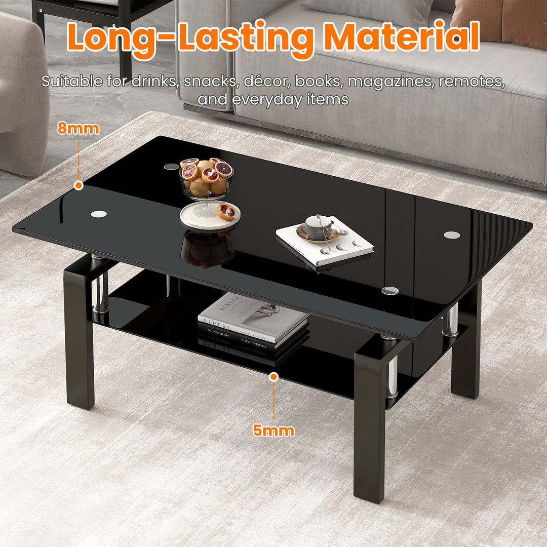 Tempered Glass Coffee Table with 2-Layer Design