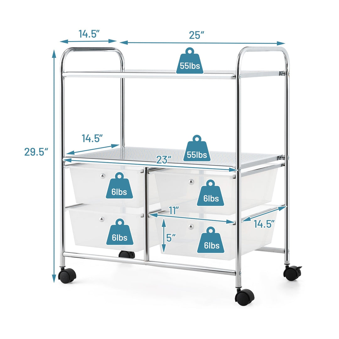 Mobile 4 Drawers Shelves Rolling Storage Cart Rack