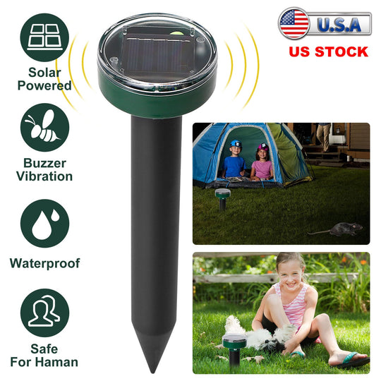 Solar Powered Mole Repeller Sonic Gopher Stake Repellent Waterproof Outdoor For Farm Garden Yard Repelling Moles Gopher Snake Vole Rat Mice Mouse