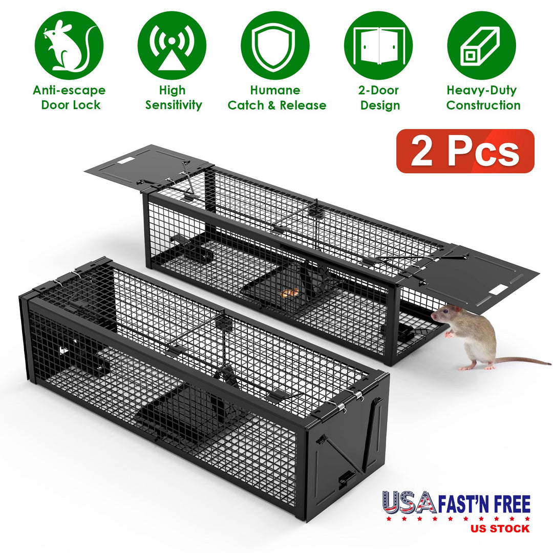 2-Pack Humane Live Rat Trap Cage with Dual Doors