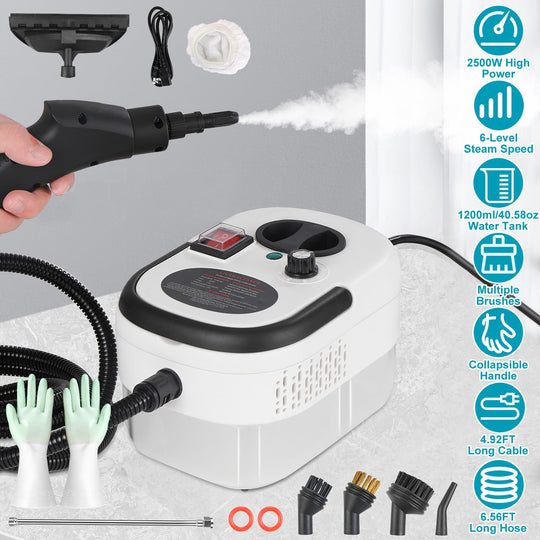 2500W Handheld Steam Cleaner with 6 Speed Settings & Gloves