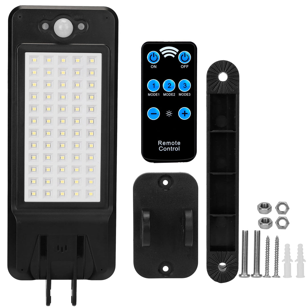 Solar Wall Light Outdoor 60LEDs PIR Motion Sensor Remote Control Wireless Lamps IP65 Waterproof Lighting for Garage Front Door Garden Pathway