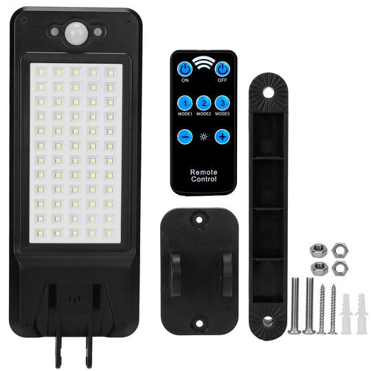 Solar Wall Light Outdoor 60LEDs PIR Motion Sensor Remote Control Wireless Lamps IP65 Waterproof Lighting for Garage Front Door Garden Pathway