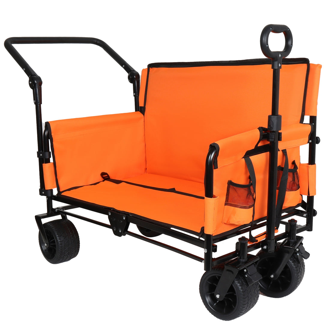 Folding Wagon Cart with Bench Seat & Canopy, 500lbs Capacity