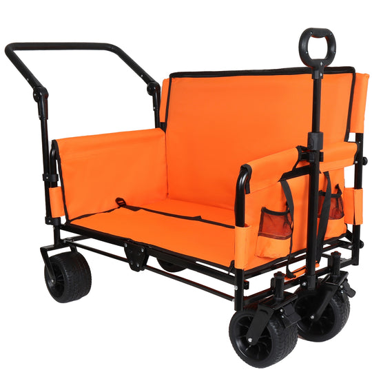 Folding Wagon Cart with Bench Seat & Canopy, 500lbs Capacity