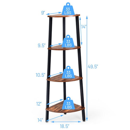 4-Tier Corner Shelf Metal Storage Rack Domestic Bookcase