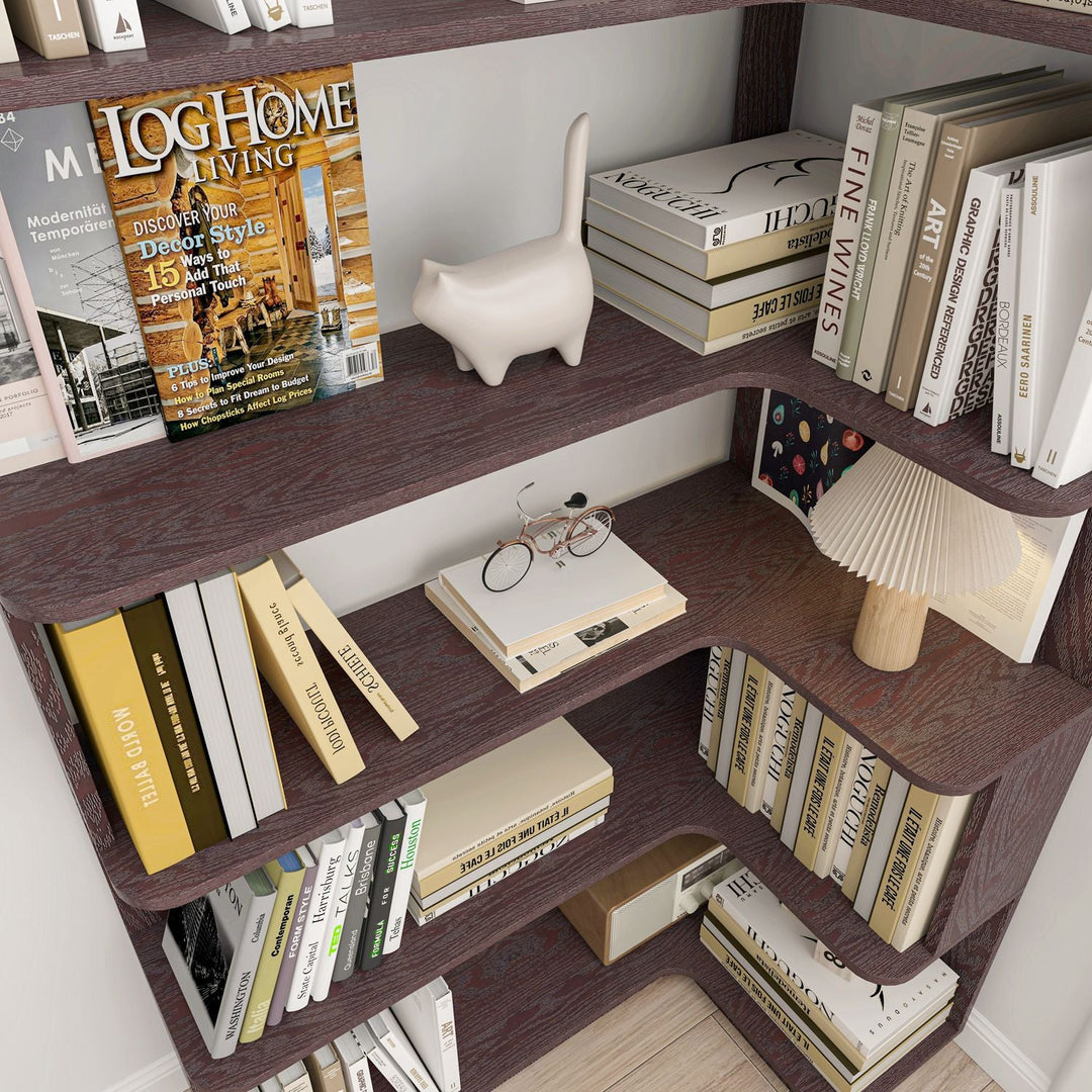 5-Tier L-Shaped Corner Bookshelf with 6 Open Shelves