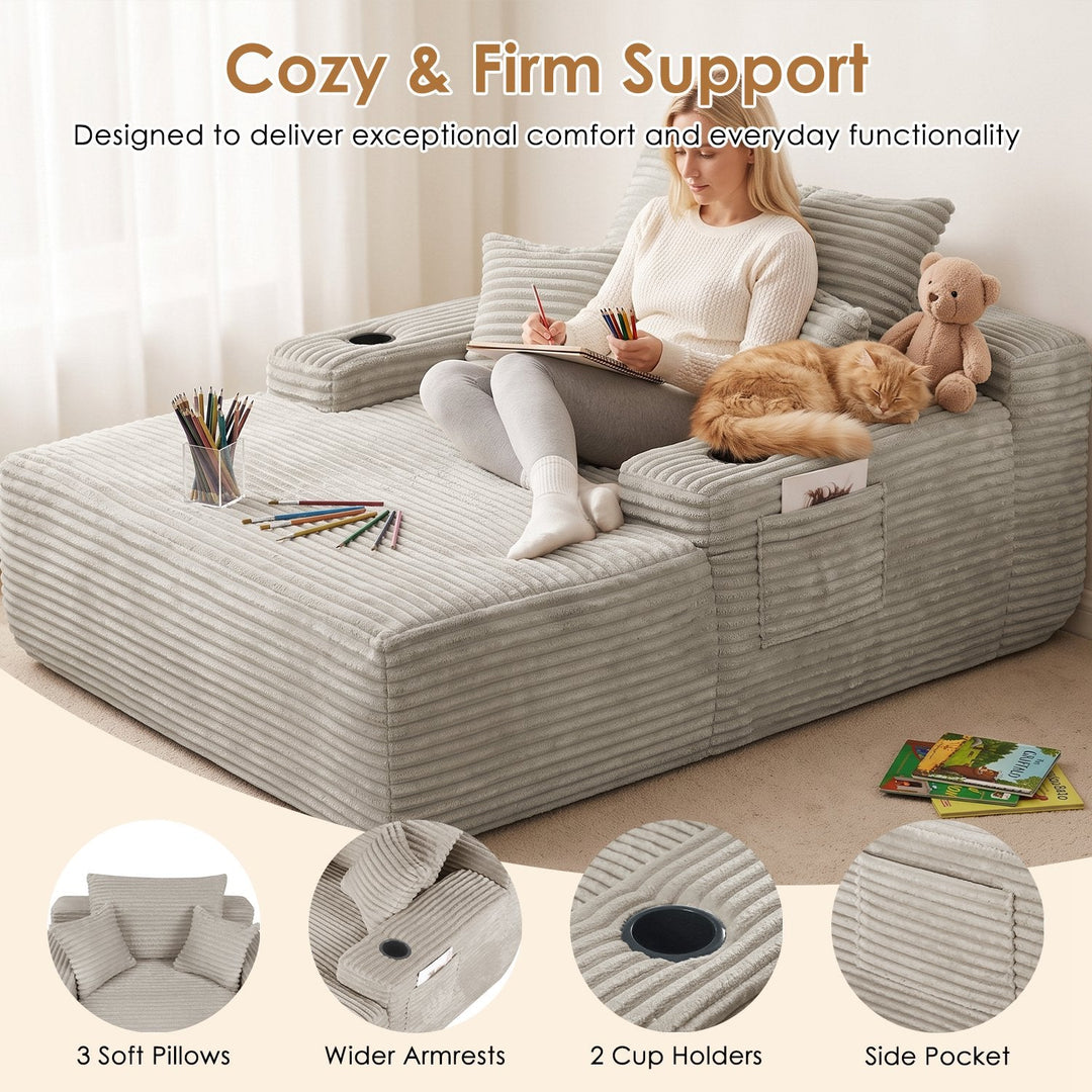 Convertible Chaise Lounge Sleeper Sofa with Cup Holders & Pillows