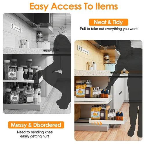 Pull Out Cabinet Organizer Stick On Drawer Carbon Steel Pull Out Shelf Slide Out Pantry Organizer for Kitchen Bathroom Living Room 11.93"Wx16.61"Dx2.2