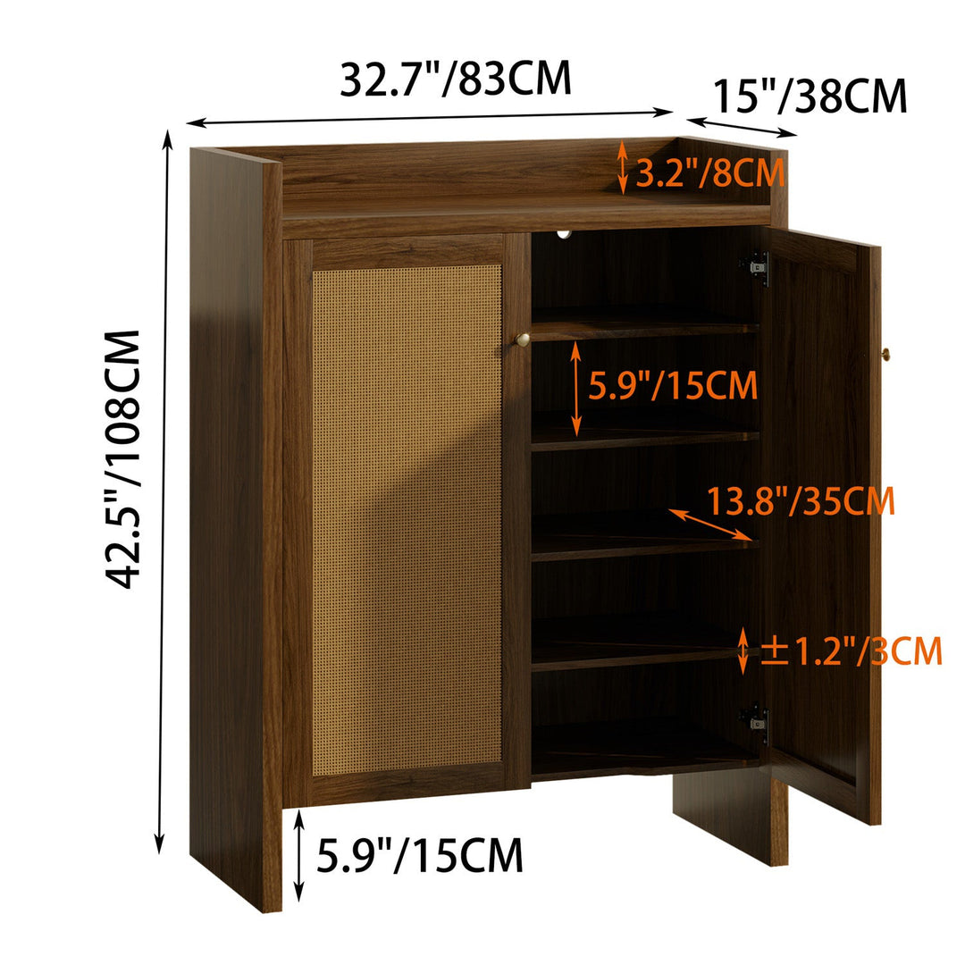 Rattan Shoe Cabinet with Doors, 6-Tier Storage Organizer