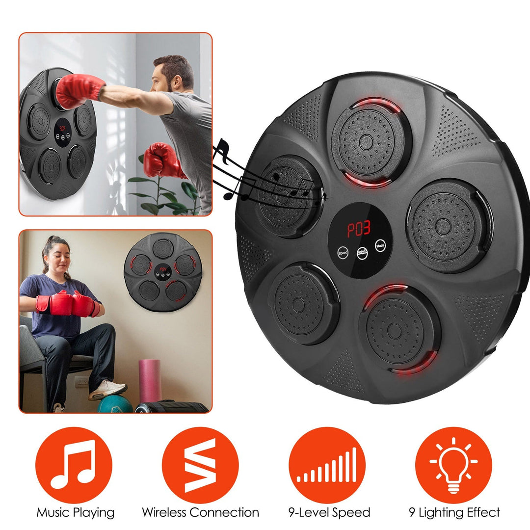 Music Boxing Machine Electronic Wall Target Punching Pad LED Lighted Sandbag Boxing Training Machine Exercise Equipment with Adult Boxing Gloves