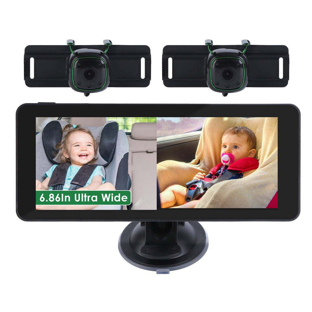 1080P Dual Baby Car Monitor – 120° Wide View, Night Vision, HD Split Screen