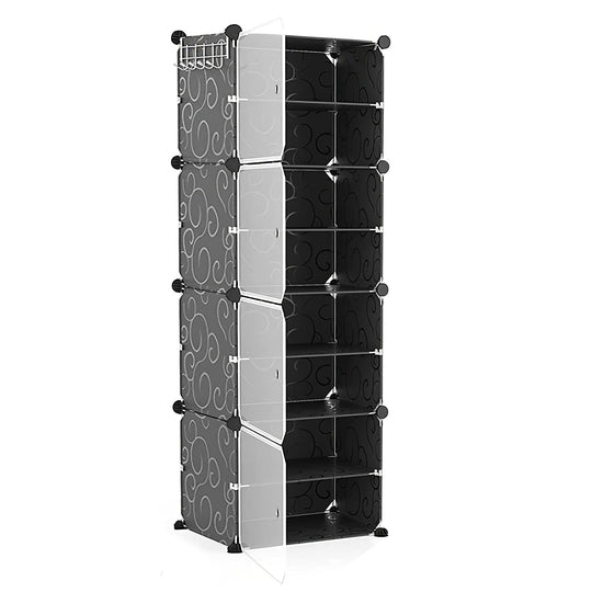 8-Tier Shoe Rack Organizer Stackable Free Standing Shoe Storage Shelf Plastic Shoe Cabinet Tower with Transparent Doors for Heels Boots Slippers Entry