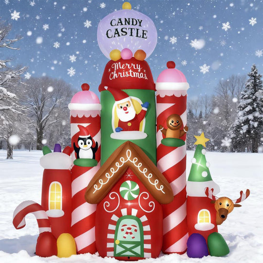 10FT Inflatable Candy Castle Christmas Decoration with LED Lights