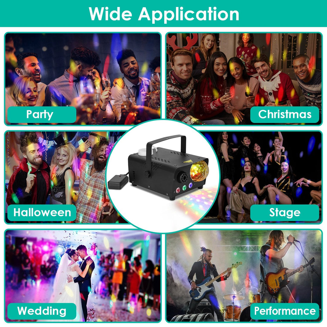 Fog Machine with Disco Ball RGB Lights 600W 6000CFM Smoke Machine with 8 Colorful Lighting Effects Wireless Remote Control for Party Wedding Stage Hal