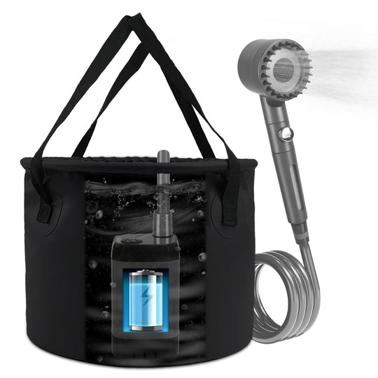 Portable Shower for Camping Include IPX7 Waterproof 6000mAh Rechargeable Shower Pump Filtered Shower Head 5.3Gallon Foldable Bucket For Hiking Beach T
