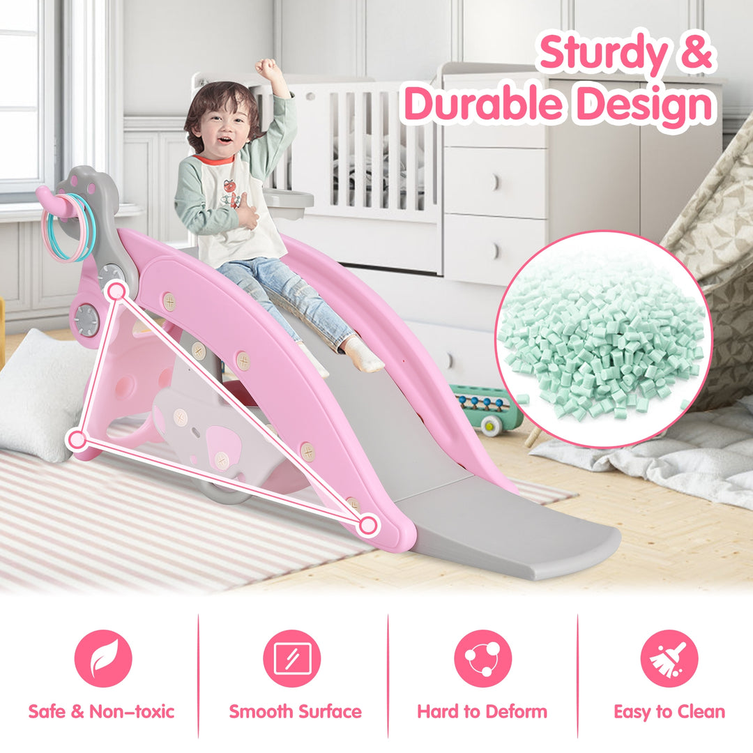 4-in-1 Toddler Slide and Rocking Horse Playset with Basketball Hoop-Pink