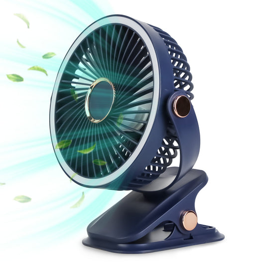 Portable Quiet Clip On Fan With 5 Speeds 3 Brightness 720¡ Fully Adjustable Angle Type-C Rechargeable Clip Desk Wall Mounted Fan For Camping Office Ho