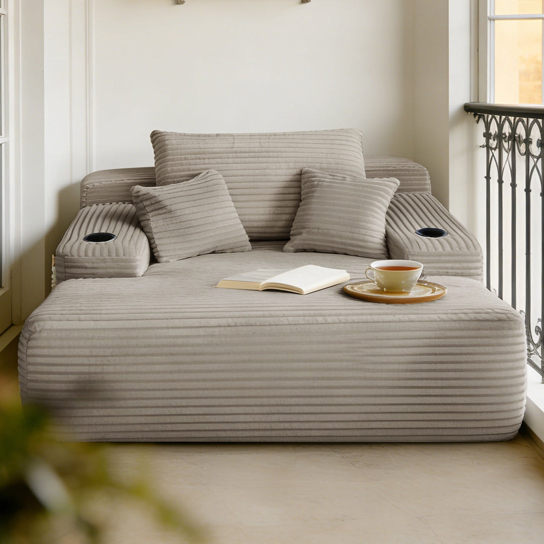 Convertible Chaise Lounge Sleeper Sofa with Cup Holders & Pillows