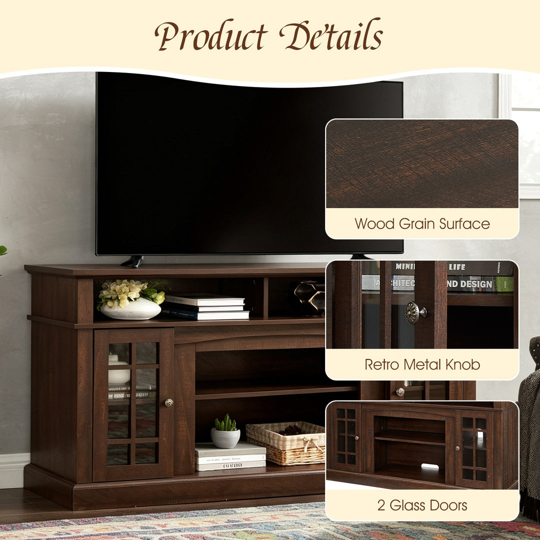 Classic 58" TV Stand with Glass Door Cabinets & Adjustable Shelves, Media Entertainment Center for TVs up to 65", Living