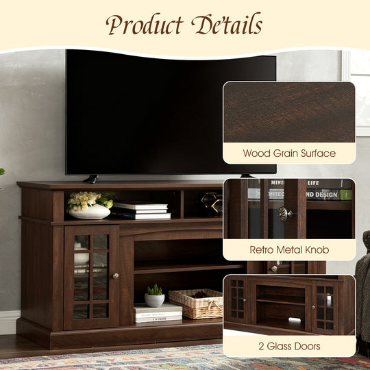 Classic 58" TV Stand with Glass Door Cabinets & Adjustable Shelves, Media Entertainment Center for TVs up to 65", Living