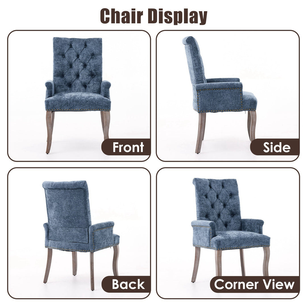 Tufted Dining Chair with Nailhead Trim & Curved Wood Legs