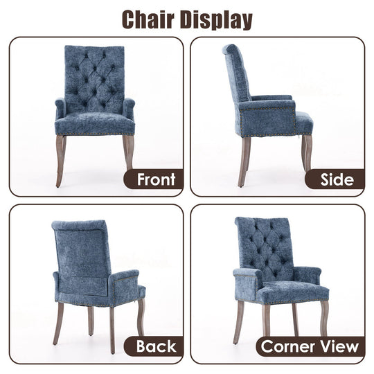 Tufted Dining Chair with Nailhead Trim & Curved Wood Legs