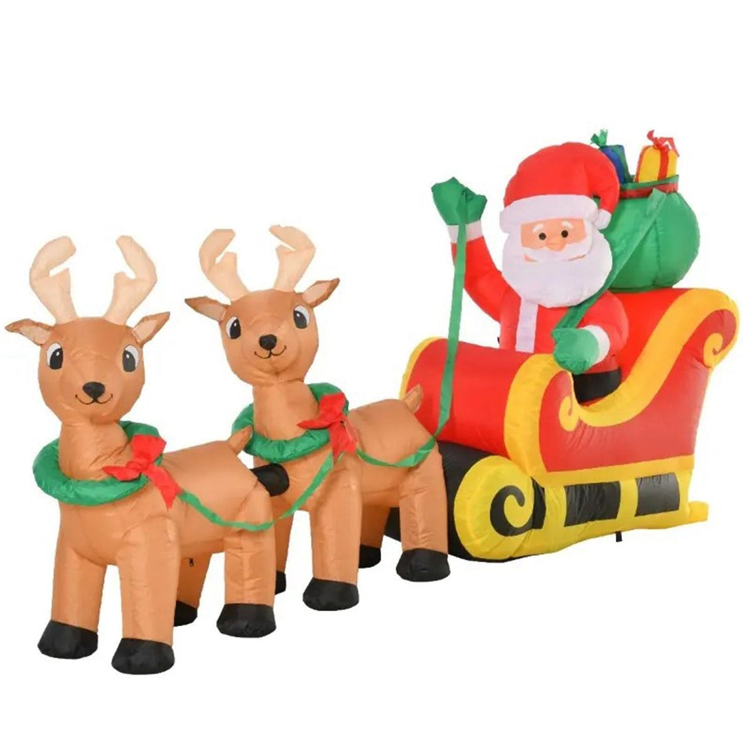 8FT Inflatable Santa Sleigh with Reindeer & LED Lights
