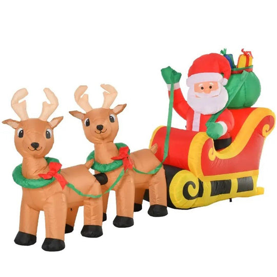 8FT Inflatable Santa Sleigh with Reindeer & LED Lights