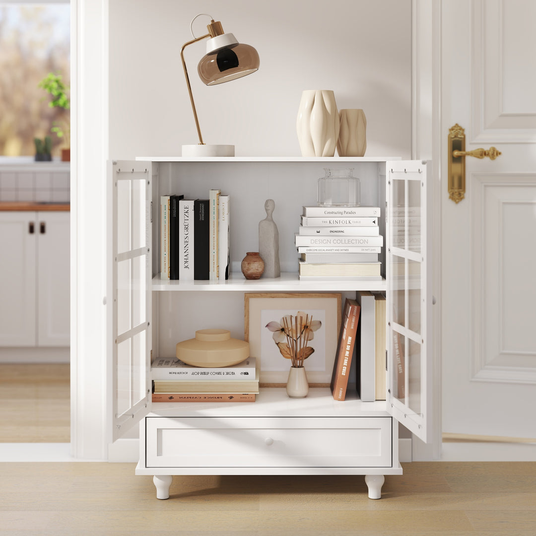Buffet Cabinet with Glass Doors and Adjustable Shelves, Modern Storage Sideboard Cabine