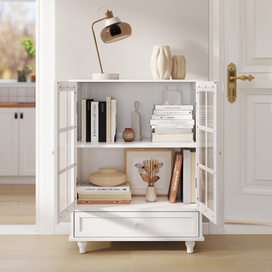 Buffet Cabinet with Glass Doors and Adjustable Shelves, Modern Storage Sideboard Cabine