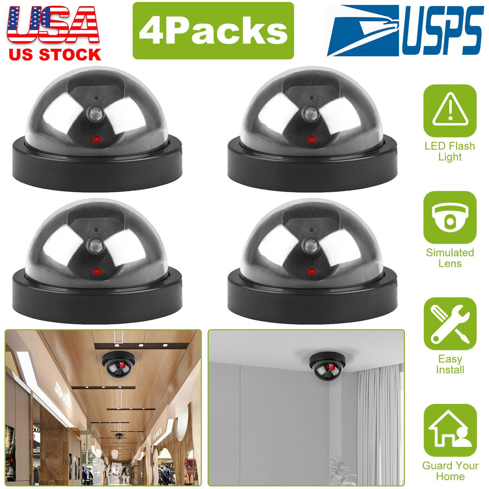 4Packs Fake Security Camera Dome Dummy Camera w/ Realistic Looking Flash LED Lights Simulated Surveillance Security for Home Shop Factory