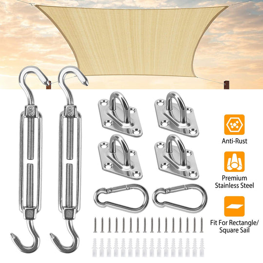 Sun Shade Sail Hardware Kit Stainless Steel Canopy Installation Kit Fixing Accessory for Rectangular Square Shade Sail Installation