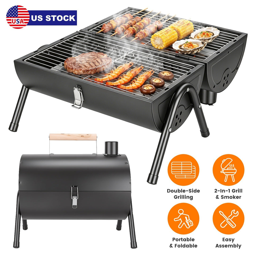 Portable Charcoal Grill with Double-Sided Cooking & 10 Skewers