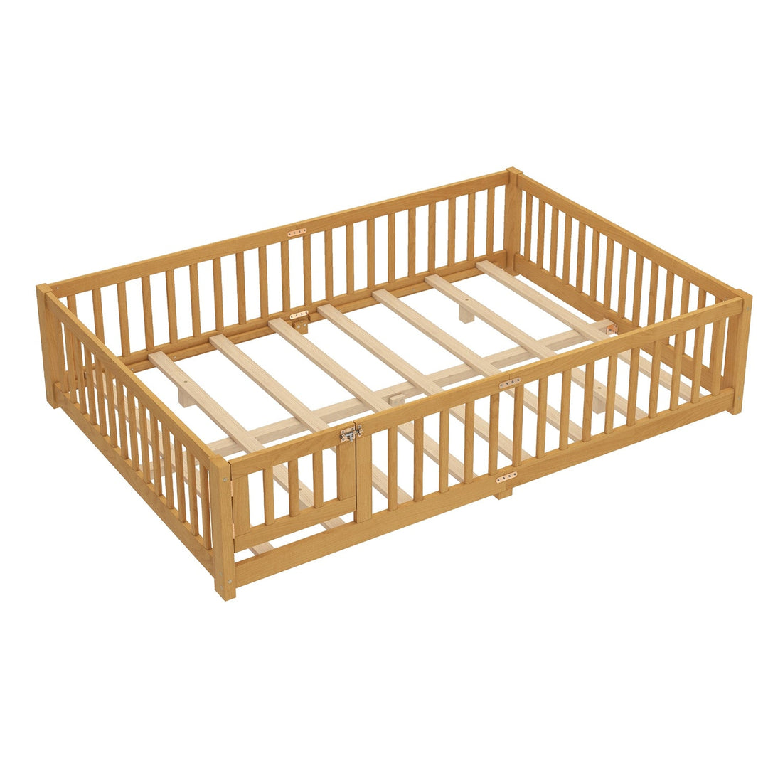 Montessori Floor Bed with Safety Guardrails and Lockable Door