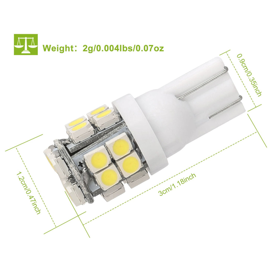 10Pcs 12V T10 LED Light Bulb Wedge Base Interior Dome Map LED Lights License Plate Trunk Side Positioning Lights 6000K White