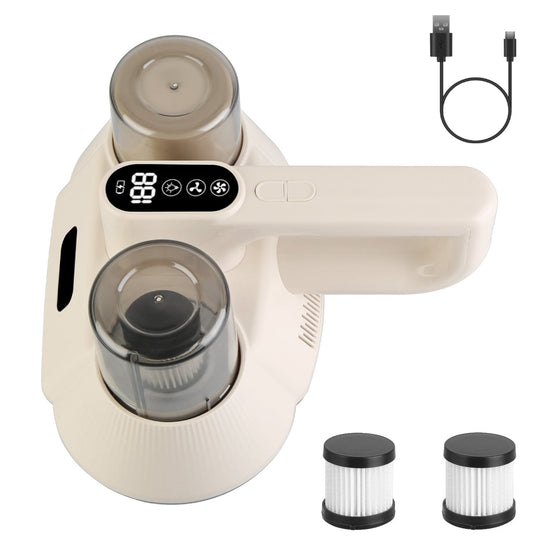 15000PA Double-Cup Bed Vacuum Cleaner with UV-C Light Cordless Mattress Vacuum Rechargeable Dust Mites Remover with 3 Washable Filters