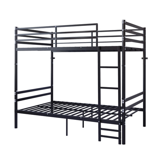 Twin Over Twin Metal Bunk Bed with Ladder and Guardrails