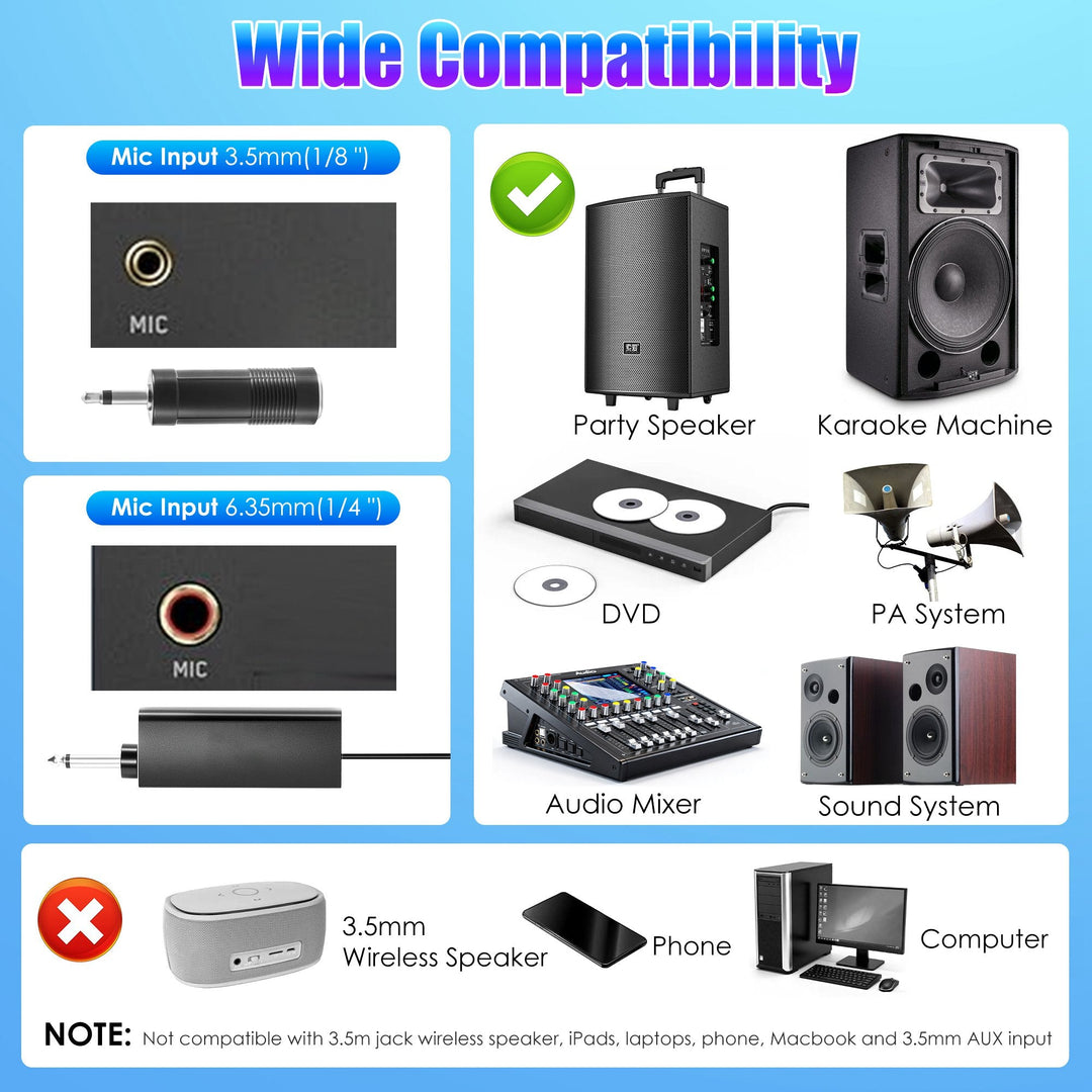 2.4G UHF Wireless Microphones | Metal Handheld Mics with RGB Light & 164FT Range
