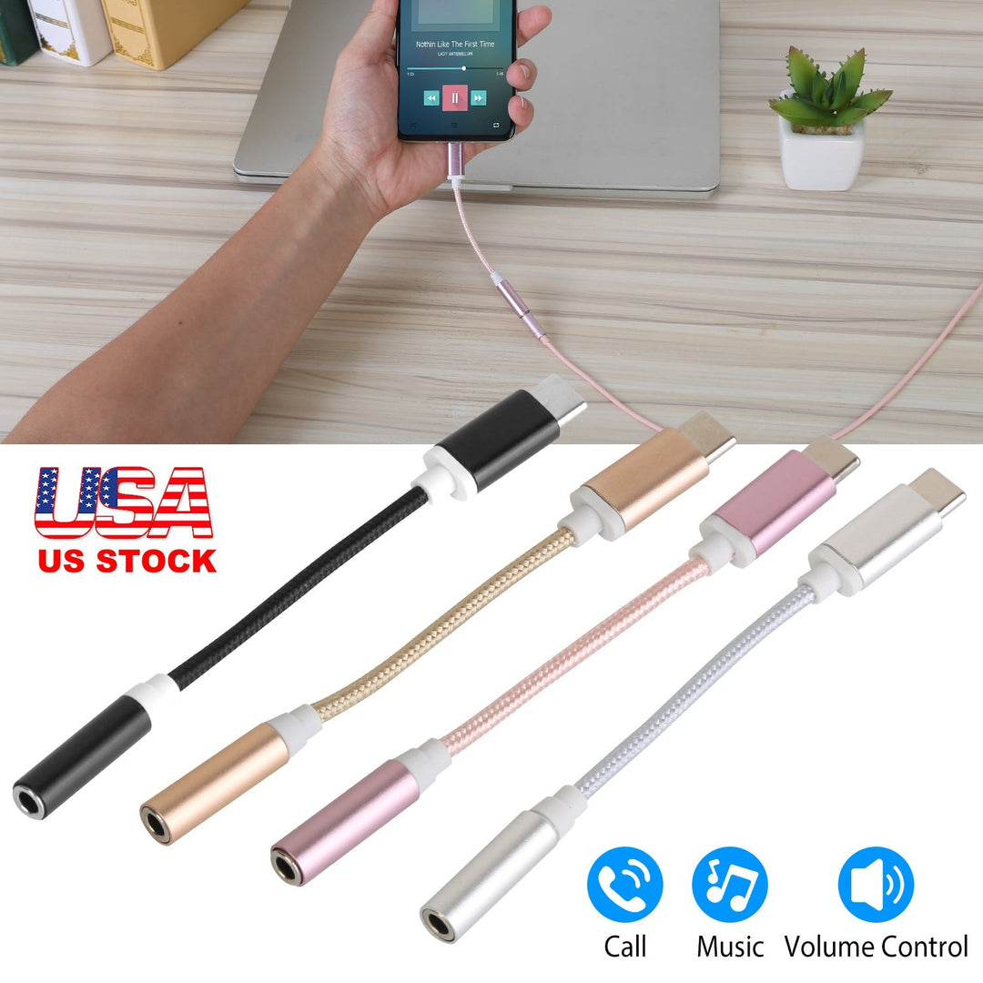 USB-C Type C Adapter Port to 3.5mm Aux Audio Jack Earphone Headphone Cable Cord