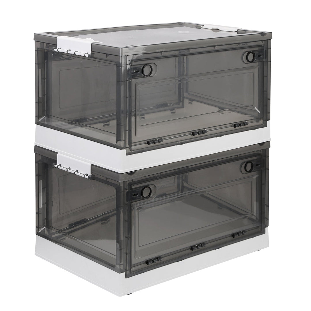 2 Packs Foldable Storage Bins Collapsible Storage Box Organizer Stackable Toy Container with Double Doors Top Lid Rolling Wheels for Clothes Toys Book