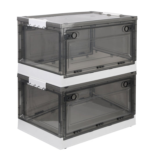 2 Packs Foldable Storage Bins Collapsible Storage Box Organizer Stackable Toy Container with Double Doors Top Lid Rolling Wheels for Clothes Toys Book