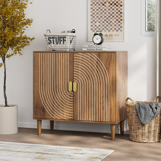 Walnut Buffet Sideboard Cabinet with Line Groove Doors