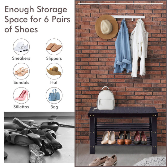 3 Tier Bamboo Bench Storage Shoe Shelf-Natural