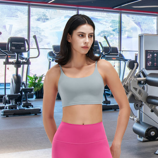 Women Strap Sport Bras Padded StrappyÊCrop Square Neck Low Impact Bras SexyÊFitnessÊTank Tops with Removable Pads Flat Straps for Gym Yoga Workout Run