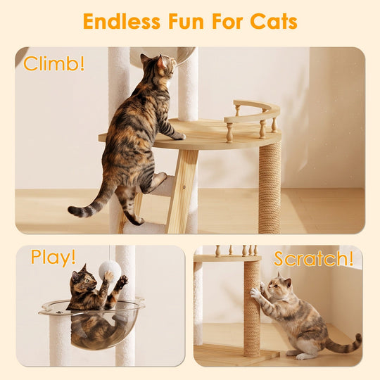Cat Tree Tower 41" with Acrylic Hammock & Sisal Posts