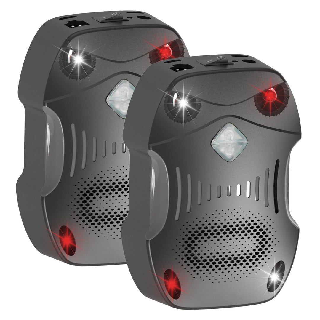 2 Pack Under Hood Ultrasonic Rodent Repeller Rodent Control Deterrent Chaser Blocker for Vehicle Indoor with Strobe Light 3 Power Supplies